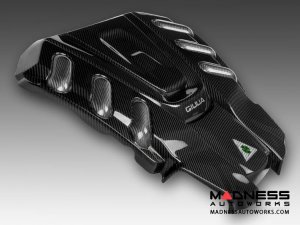 Alfa Romeo Giulia Engine Cover - Carbon Fiber - QV Version - White Candy Accents + Giulia Logo + Cloverleaf 
